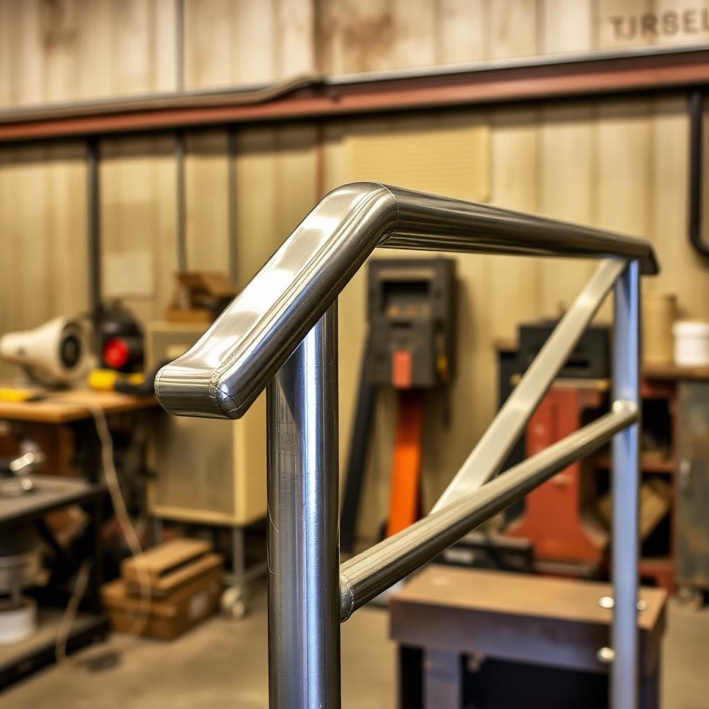 Finished welded steel handrail fabrication